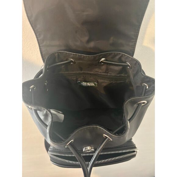 Wild Fable Black Faux Leather Mini Backpack Drawstring Flap Adjustable Straps OS - Picture 6 of 6